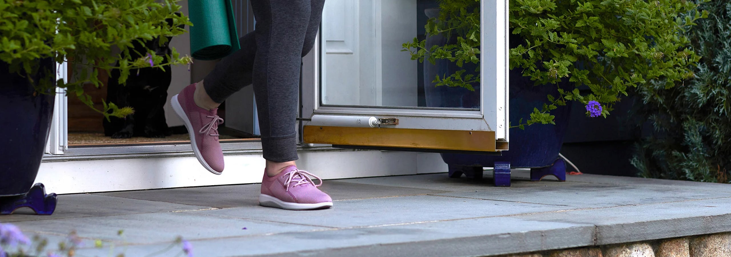 Lace Ups - image of person walking down a step wearing greenReActives lace up shoes